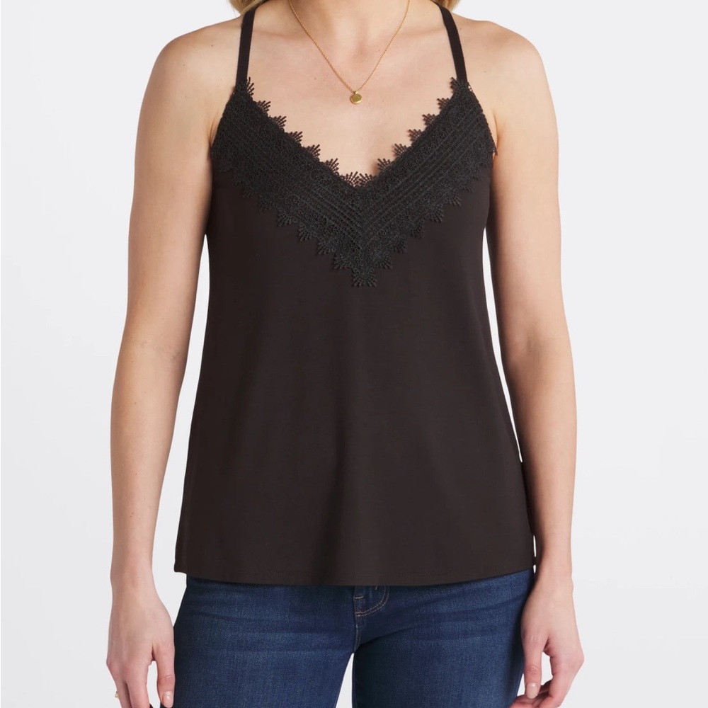 Nine Britton: Black Lace Trim Women's Top